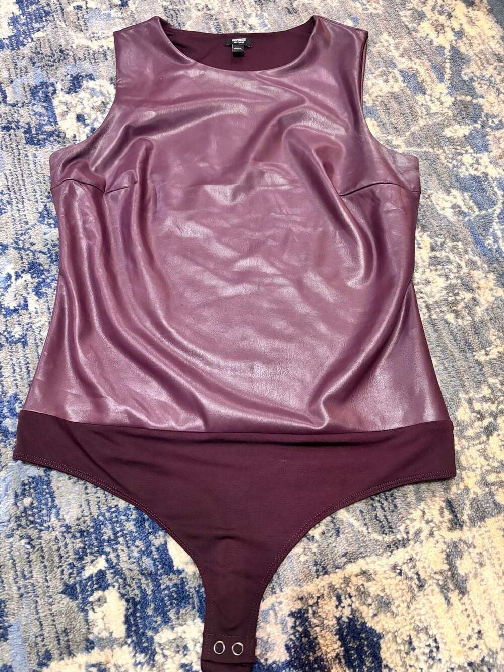 Express Body Contour Faux Leather Bodysuit M Plum